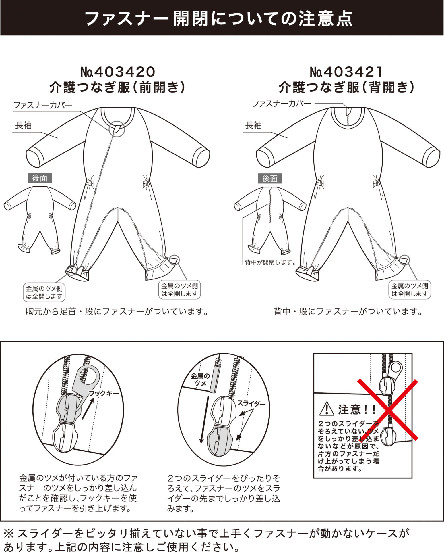 介護つなぎ服のファスナーはどのようにして使うのですか？