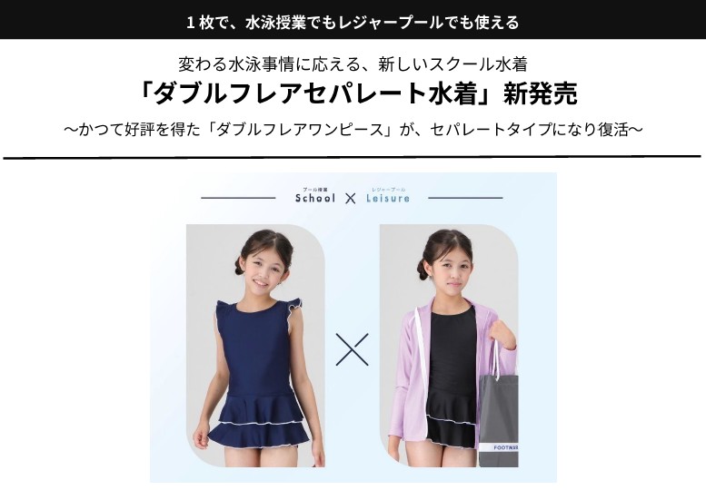 変わる水泳事情に応える、新しいスクール水着「ダブルフレアセパレート水着」新発売